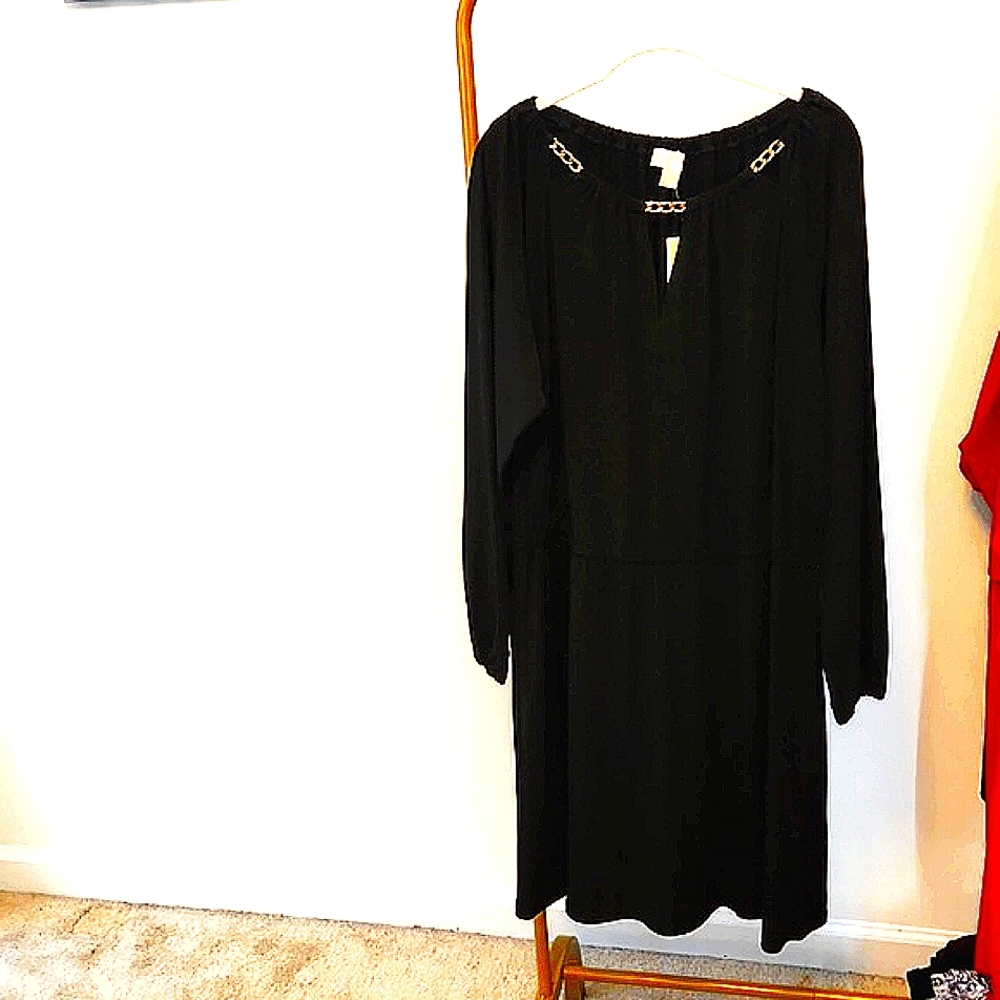 EUC worn once Michael Kors black dress with gold chain accents, size 14